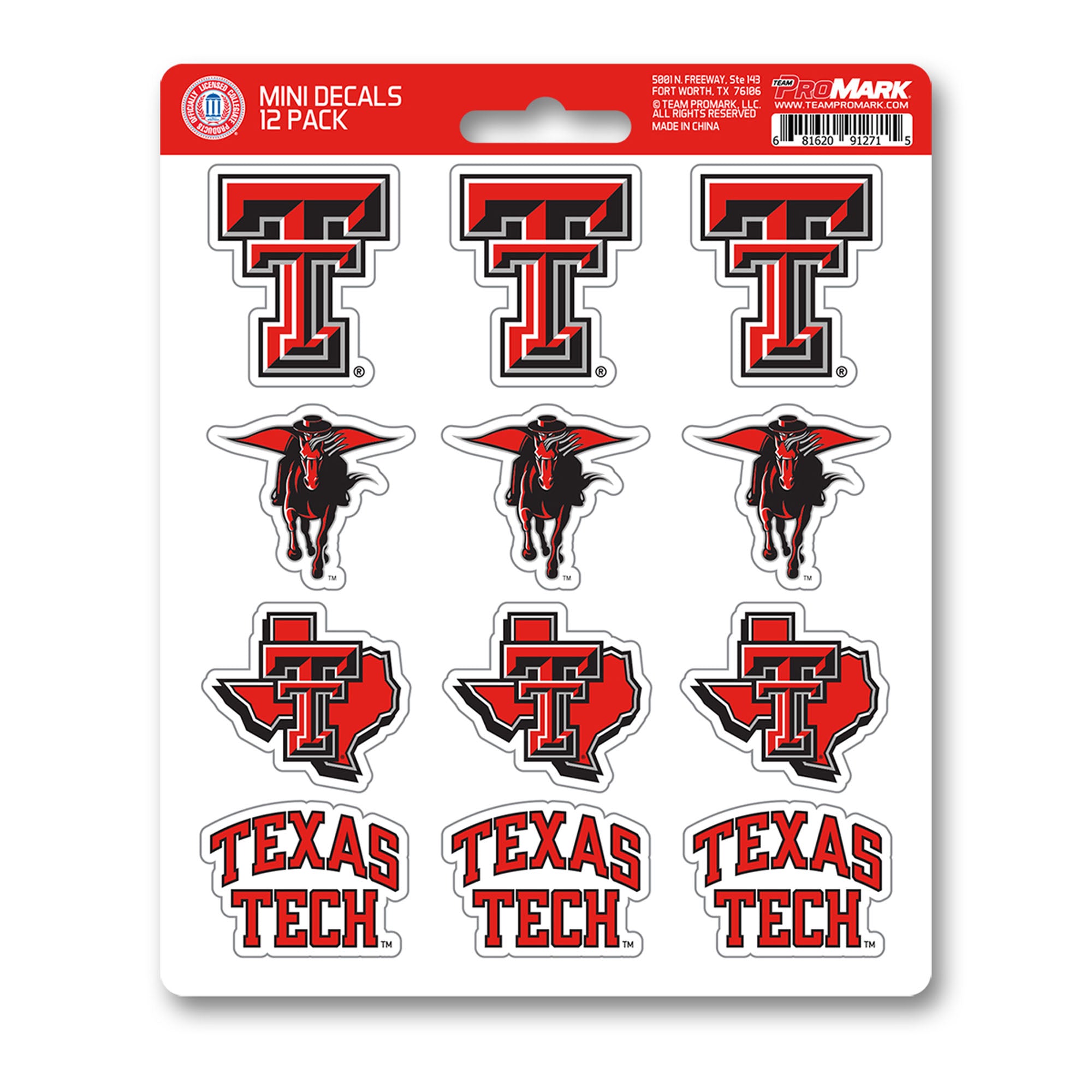 Texas Tech University 12 Count Mini Decal Sticker Pack | Max Warehouse