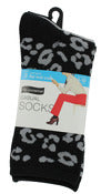 No Nonsense 2c1txa Shoe Size 4-10 Women'S Black & Grey Leopard Print Flat Knit Crew Socks 3 Pair