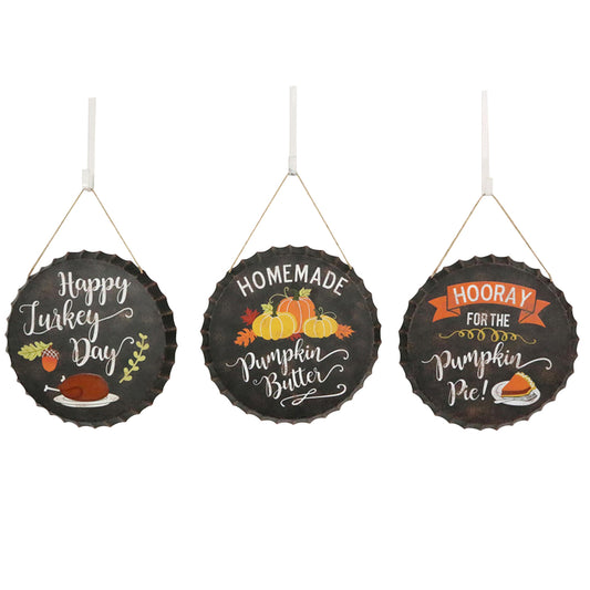 Celebrations Fall Bottle Cap Signs Wall Decoration 0.67 in. H x 10.24 in. W 3 pk (Pack of 12)