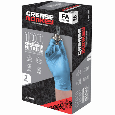 Grease Monkey Blue Nitrile One Size Disposable Gloves 4 mil. Thick