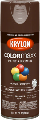 COLORmaxx Spray Paint + Primer, Gloss Leather Brown, 12-oz.
