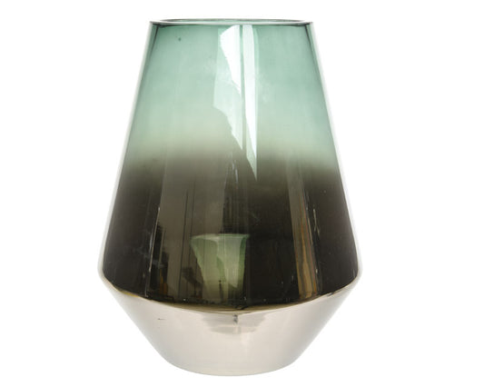 Decoris Hurricane Vase Green/Silver Glass 1 pk (Pack of 6)