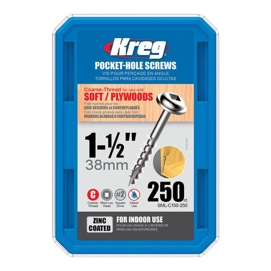 Kreg No. 8 x 1-1/2 in. L Square Zinc-Plated Pocket-Hole Screw 250 count