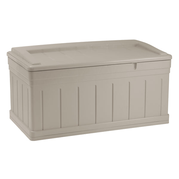 Suncast 53 in. W X 29 in. D Beige Plastic Deck Box with Seat 129 gal Suncast 53 in. W X 29 in. D Beige Plastic Deck Box with Seat 129 gal