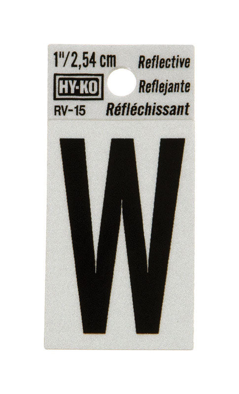 Hy-Ko 1 in. Reflective Black Vinyl Letter W Self-Adhesive 1 pc. (Pack of 10)