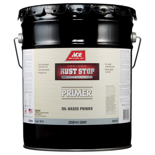 Ace Rust Stop Primer - Goes on Grey Oil-Based Enamel Rust Preventative Paint 5 gal