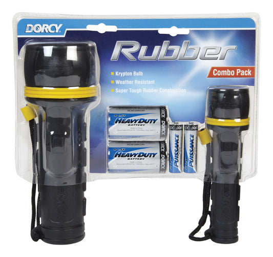 Dorcy Anti-Roll Design Rubber Flashlight Combo with 2D & 2AA Cell Batteries