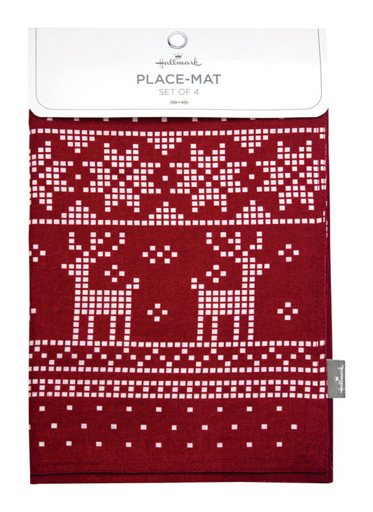 Hallmark Red Fabric Deer Placemats Christmas Decoration 13 in. (Pack of 4)