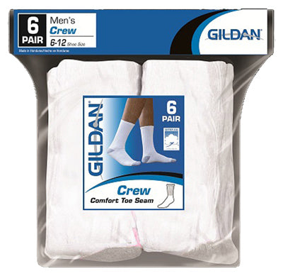 Men's Crew Socks, White, 6-Pk.