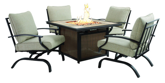 Living Accents Halsted 5 pc Black Steel Fire Pit Chat Set Beige