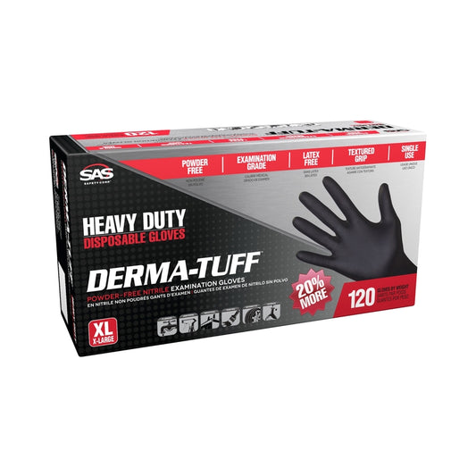 SAS Safety Derma-Tuff Nitrile Disposable Gloves X-Large Black Powder Free 120 pk