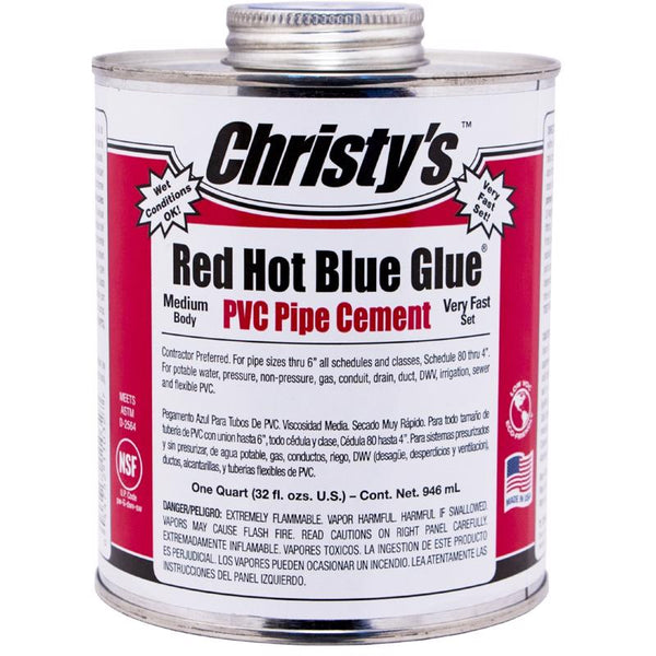 Christy's Red Hot Blue Glue Blue Cement For PVC 16 oz Max Warehouse