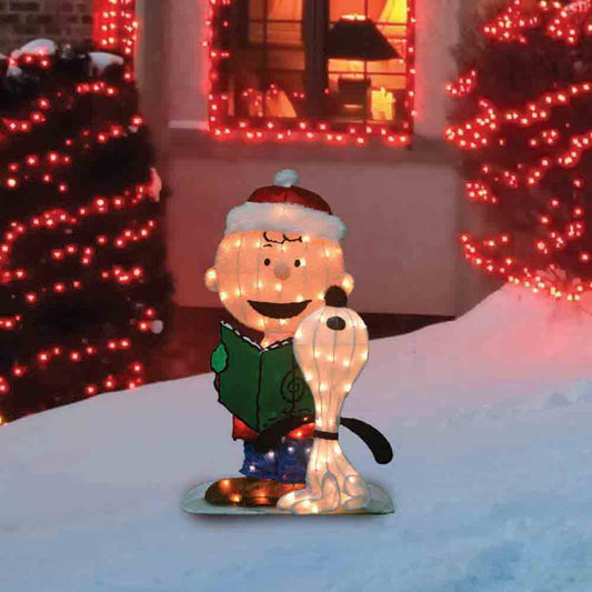 32" Peanuts 2D Pre-Lit Christmas Yard Art, Caroling Cdharlie and Snoopy