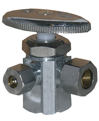 Pipe Fitting, 3-Way Valve, Chrome, Lead-Free, 1/2 FPT x 3/8 x 1/4-In. Compression