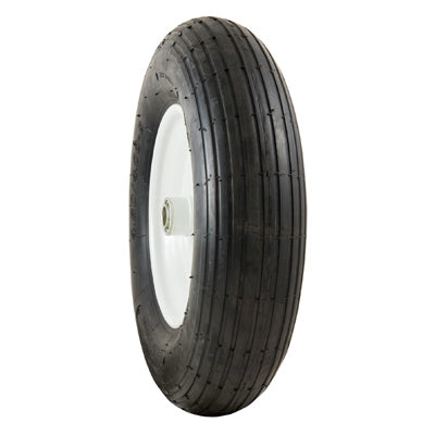 Universal Wheelbarrow Tire + Wheel Assembly, Ribbed Tread, Pneumatic, 4.80-8