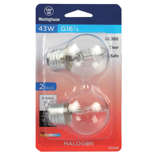Westinghouse 43 W G16.5 Decorative Halogen Bulb 750 lm Warm White 2 pk (Pack of 6)