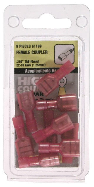 Calterm 61189 22-18 AWG Red Fully Insulated Female Disconnects 9 Count
