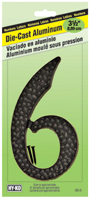 House Address Number "6", Black Die-Cast Aluminum, 3-1/2-In.