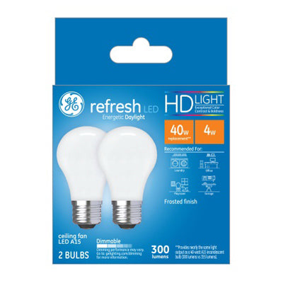 LED Ceiling Fan Light Bulbs, A15, Daylight, 300 Lumens, 4-Watts, 2-Pk.