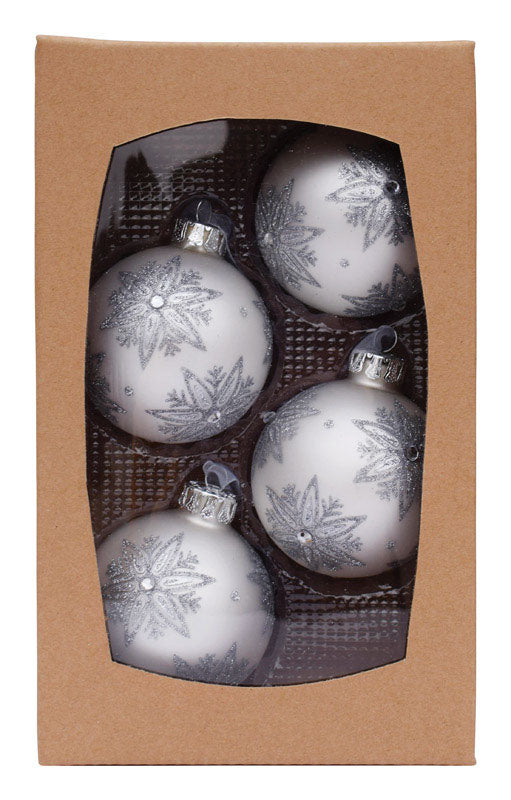 Celebrations  Snowflake  Christmas Ornaments  Silver  Glass  4 pk (Pack of 4)
