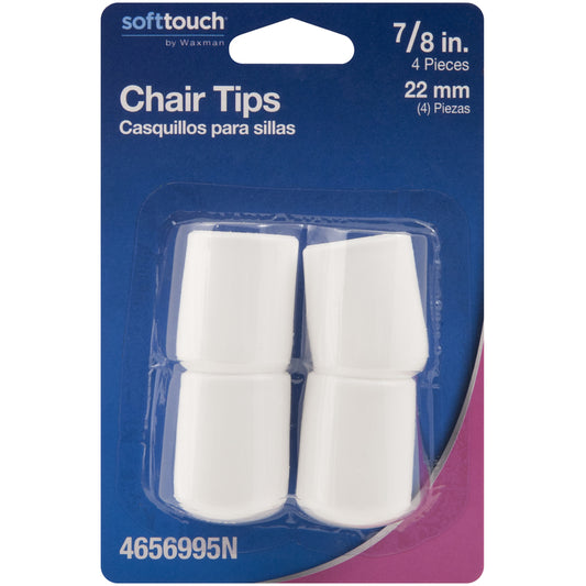 Softtouch Vinyl Table/Chair Leg Tip White Round 7/8 in. W X 1-1/2 in. L 4 pk
