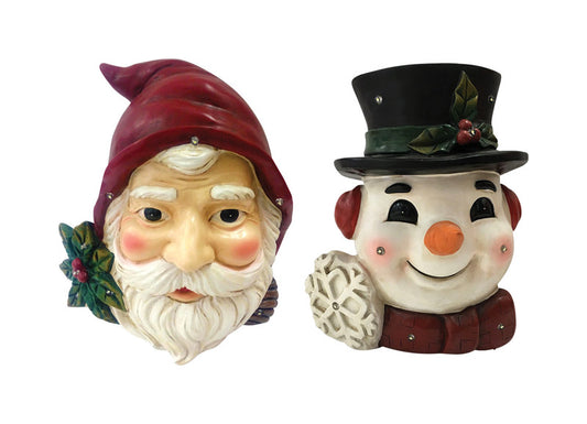 Alpine LED Santa/Snowman Busts Christmas Decoration Polyresin (Pack of 4)