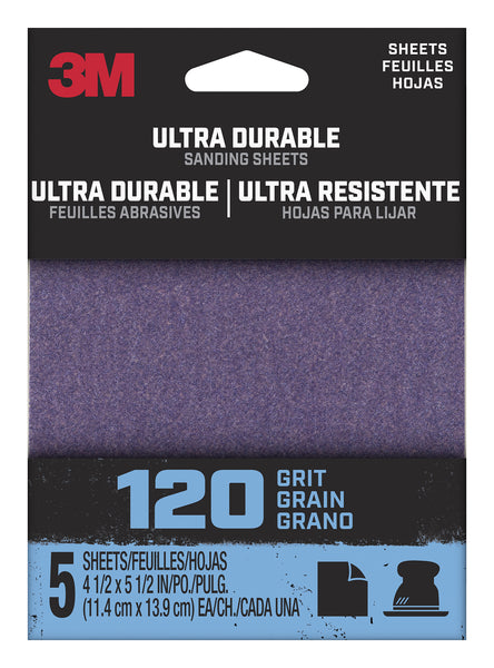 3m 1/4sht5pk120 4.5 X 5.5 Ultra Durable Power 120 Grit Sanding Sheet 5 Count