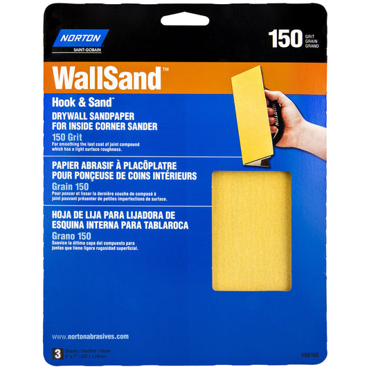 Norton WallSand 8 in. L X 7 in. W 150 Grit Aluminum Oxide Drywall Sandpaper 3 pk