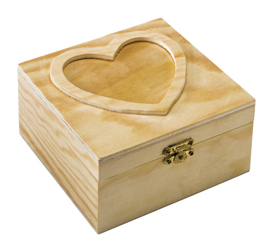 Plaid 5.25 In. H X 2.75 In. W X 5.25 In. L Natural Beige Wood Heart Box (Pack Of 2)