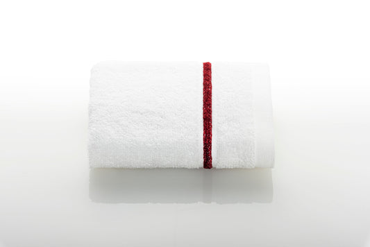 Lagoon Collection 100% Genuine Cotton Washcloths White With Colored Lines 12X12 In (30X30 Cm) Rio Red