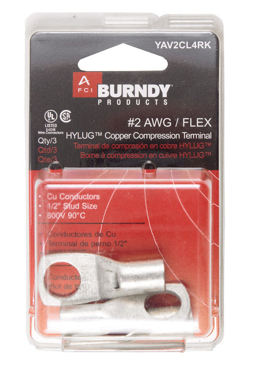 Burndy  Insulated Wire  Ring Terminal  Silver  3 pk