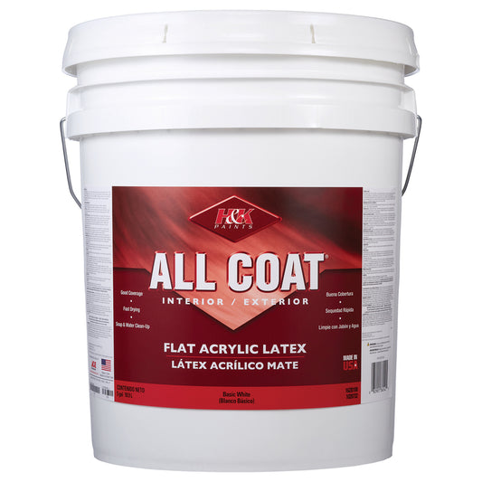 H&K Company All-Coat Flat White Polyurethane Alkyd Enamel Paint Indoor and Outdoor 5 gal.