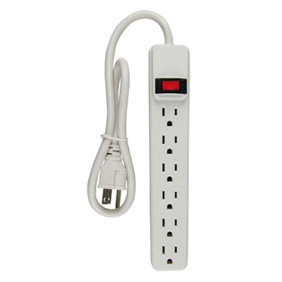 6-Outlet Power Strip, White (Pack of 8)