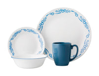 Corelle Livingware Blue/White Glass/Stoneware Cornflower Style Dishwasher Safe Dinnerware Set