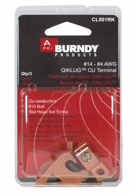 Burndy  Qiklug  Lay-In Lug  Copper  3 pk