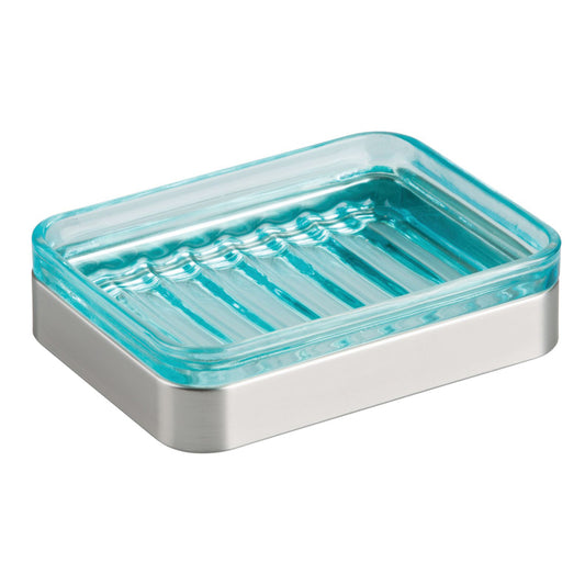 iDesign Brushed Nickel Blue/Nickel Plastic Soap Dish