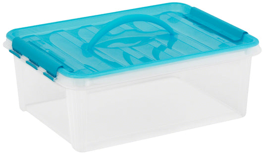 Snapware 1116471 15.5 X 11.5 X 5.5 Clear Plastic Smart Store Home Storage Container With Turquoise Handle