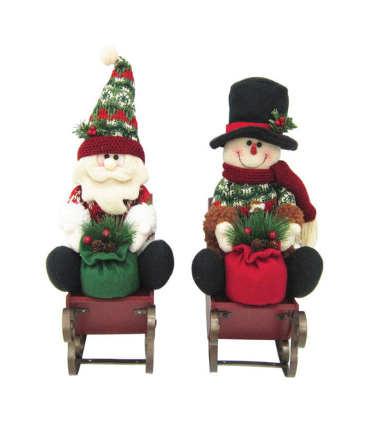Celebrations  Santa/Snowman on Sleds  Christmas Decoration  Multicolored  Polyester  1 pk (Pack of 4)