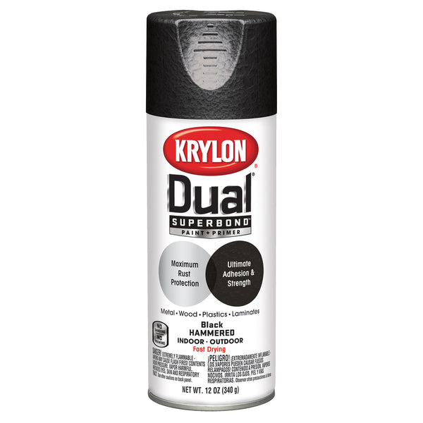 Pintura en aerosol + imprimación negra martillada dual Krylon, 12 oz (paquete de 6)