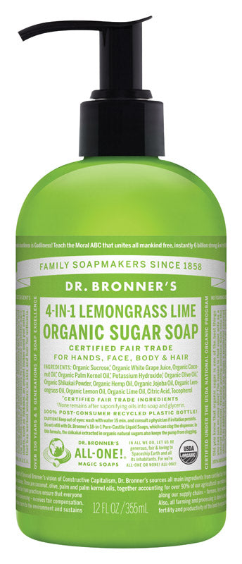 Dr. Bronner Organic Lemongrass Lime Scent Sugar Scrub 12 oz (Pack of 12).