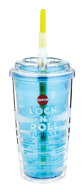Copco 16 oz. Lock n Roll Double Wall Tumbler Clear Blue (Pack of 3)