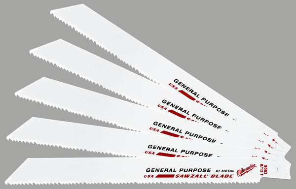 Milwaukee 48-00-5093 5 Pack 8 8/12 Tpi All Purpose Super Sawzall Blades