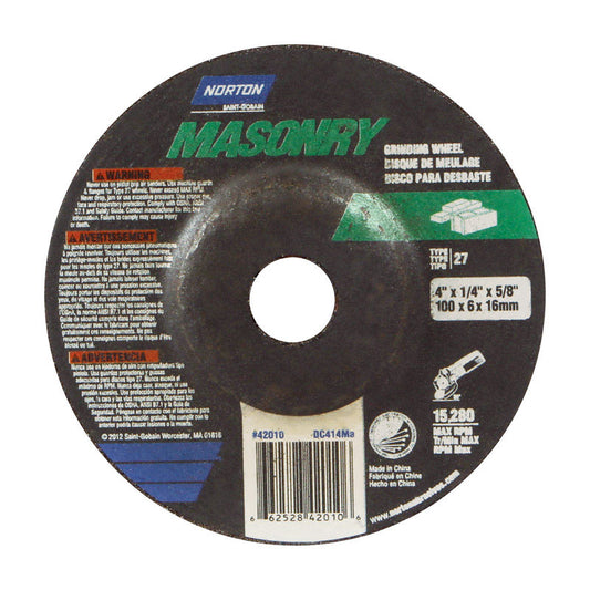 Norton Masonry 4 in.   D X 1/4 in. thick T X 5/8 in.  S Grinding Wheel 1 pc