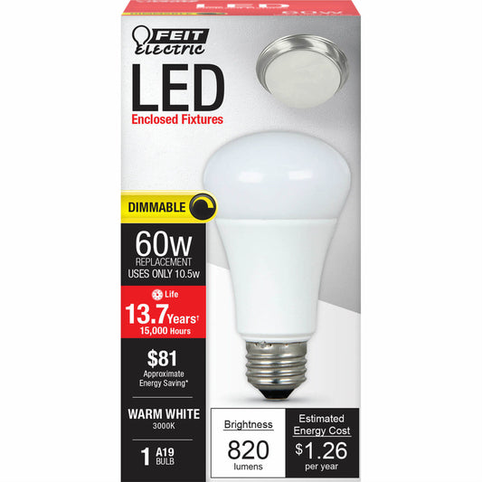 Feit Electric A19 E26 (Medium) LED Bulb Warm White 60 Watt Equivalence 1 pk