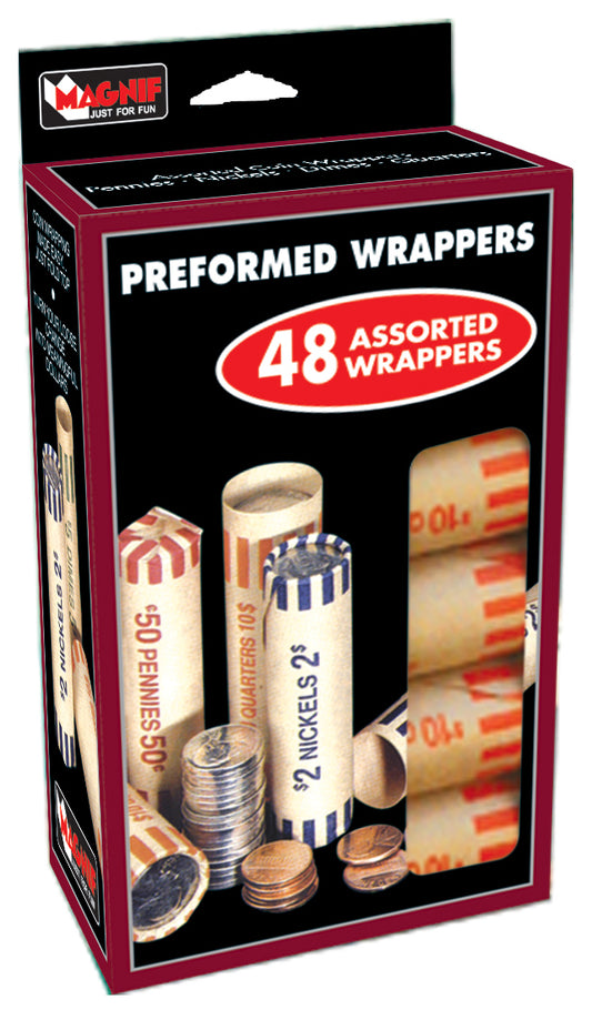Magnif 4610 Preformed Coin Wrappers Assorted 48 Count