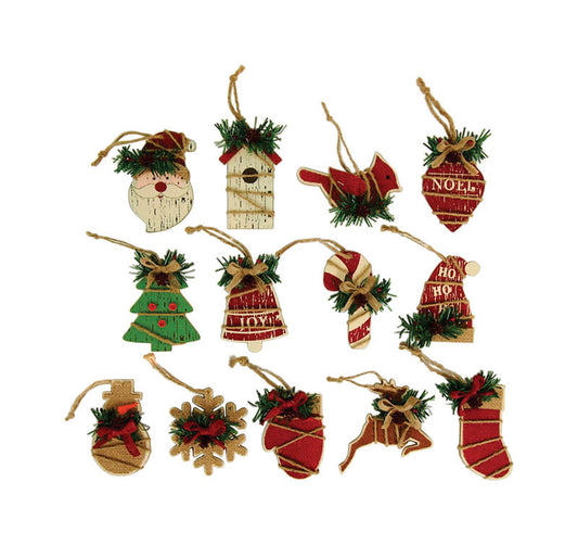 Wood Christms Ornmt Ast (Pack of 24)