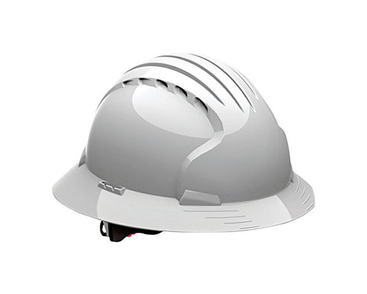 Safety Works  Revolution  6-Point Ratchet  Full Brim  Hard Hat  White  Vented