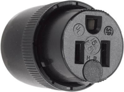 Straight Blade Connector, Black, 2-Pole/3-Wire, 15A, 125-Volt
