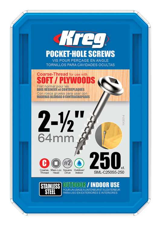 Kreg No. 10 x 2-1/2 in. L Square Pocket-Hole Screw 250 count