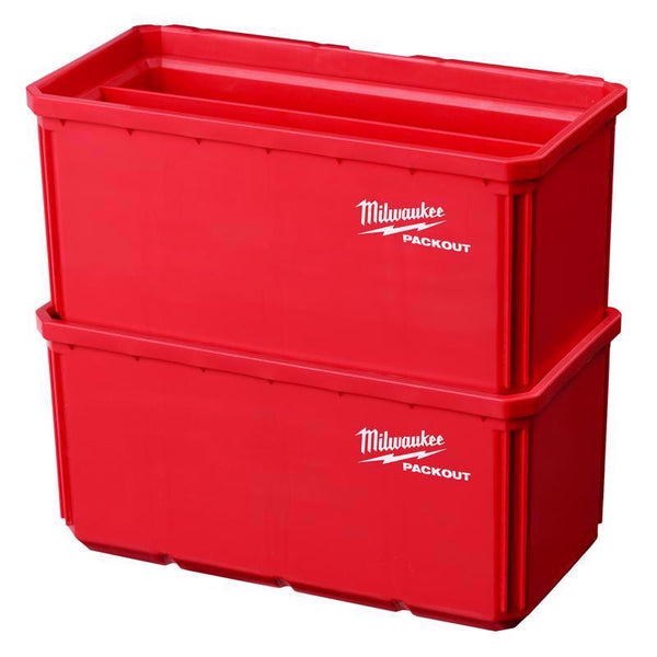 Organizador de garaje Milwaukee PACKOUT SHOP STORAGE, juego de contenedores grandes para piezas, color rojo